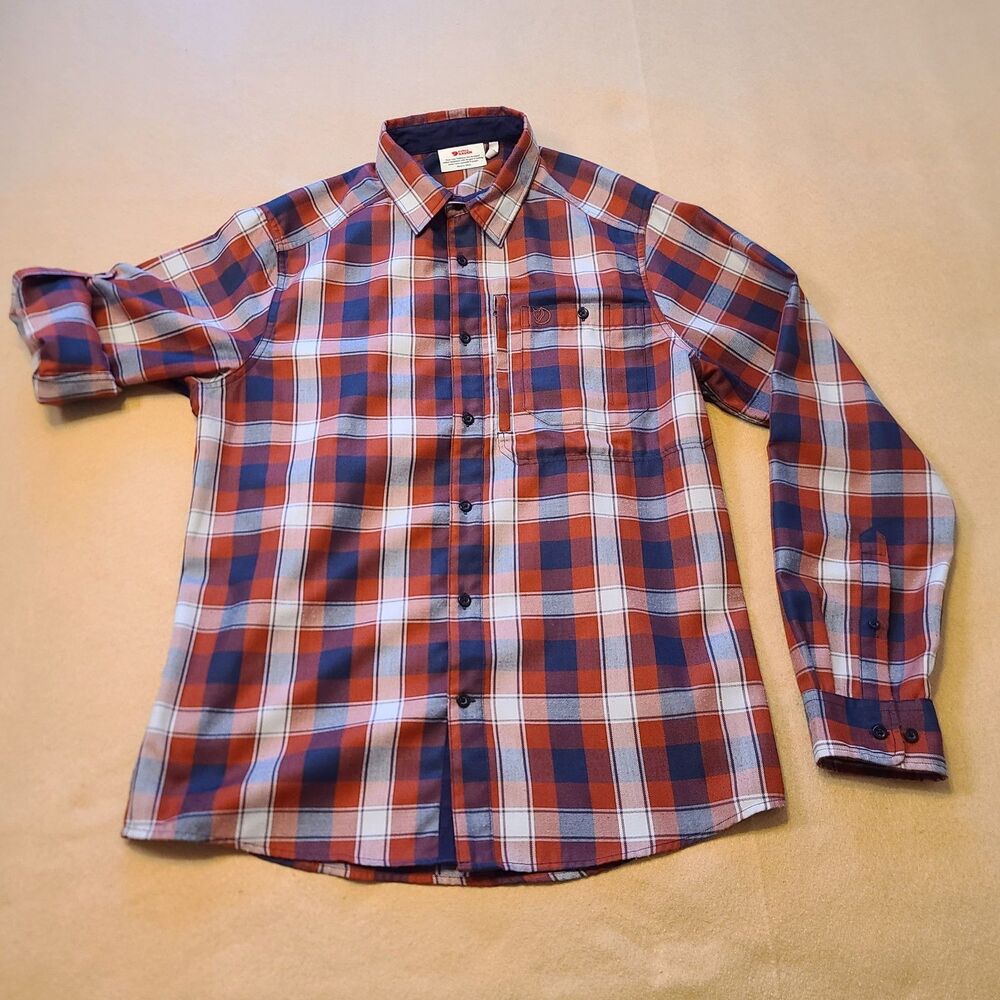 Fjallraven Fjallglim Shirt Mens Medium Red/Blue Plaid  Roll Long Sleeve 81474
